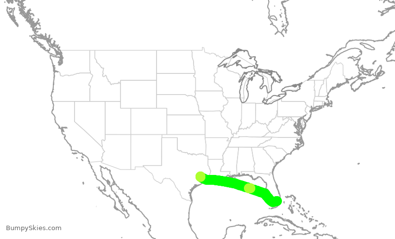 Turbulence forecast map for UAL2417, MIA to IAH
