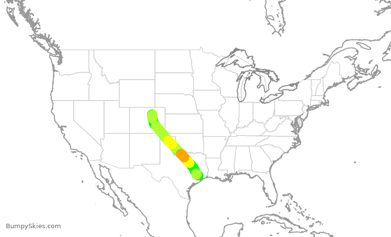Turbulence forecast map for UAL2419, DEN to IAH