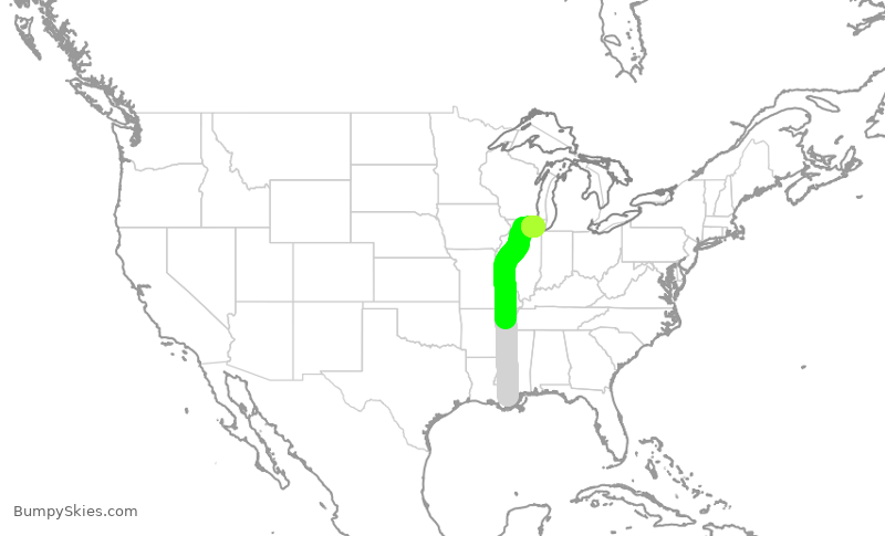 Turbulence forecast map for UAL2420, MSY to ORD