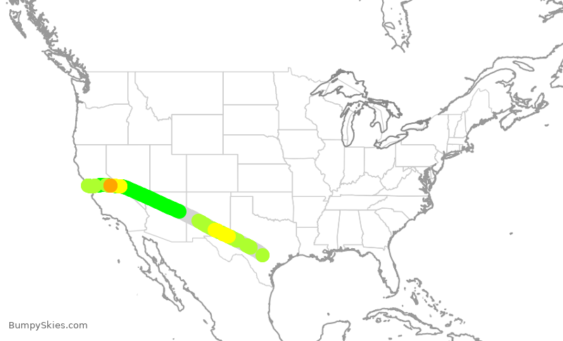 Turbulence forecast map for UAL2421, SAT to SFO