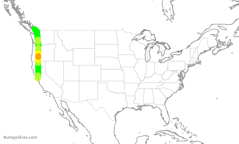 Turbulence forecast map for UAL2421, SFO to YVR
