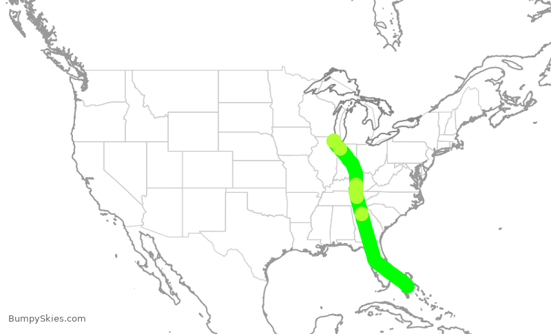 Turbulence forecast map for UAL2422, YNN to ORD
