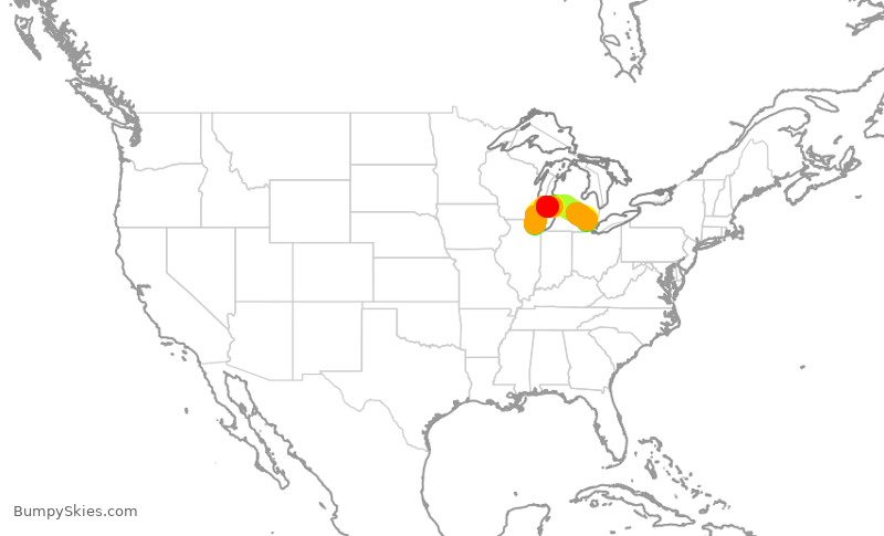 Turbulence forecast map for UAL2426, ORD to DTW