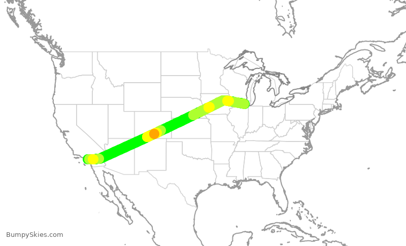 Turbulence forecast map for UAL2426, SNA to ORD