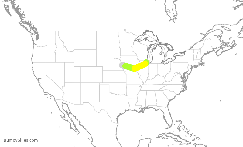 Turbulence forecast map for UAL2427, OMA to ORD