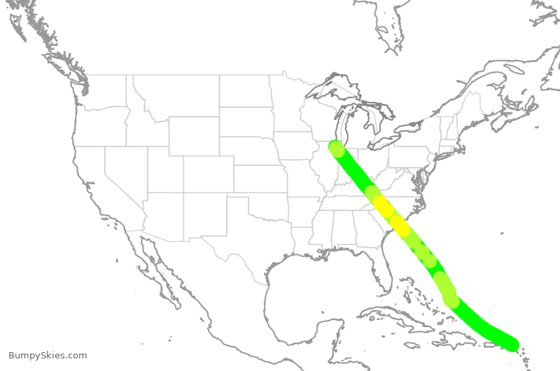 Turbulence forecast map for UAL2427, ORD to NCM