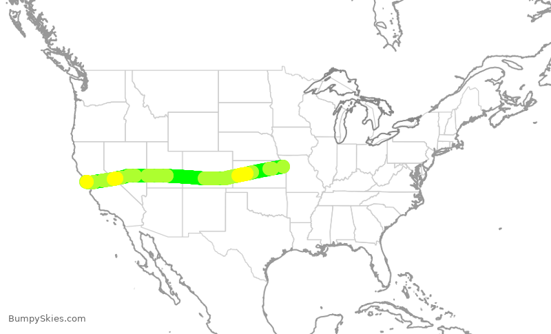 Turbulence forecast map for UAL2429, MCI to SFO
