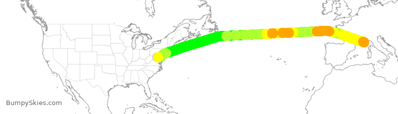 Turbulence forecast map for UAL242, IAD to NCE