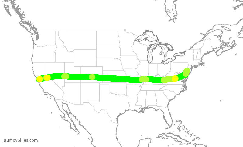 Turbulence forecast map for UAL2431, SFO to PHL