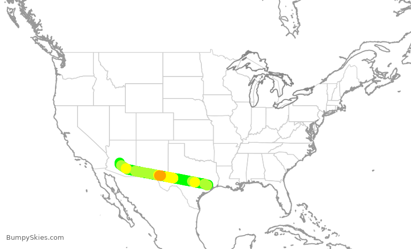 Turbulence forecast map for UAL2432, IAH to PHX