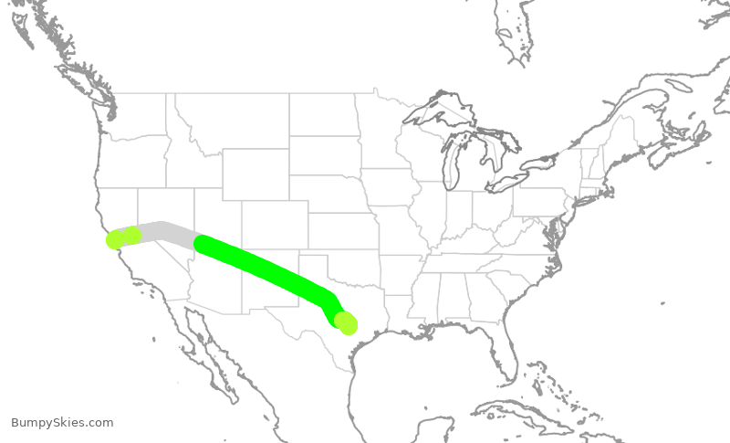 Turbulence forecast map for UAL2432, SFO to AUS