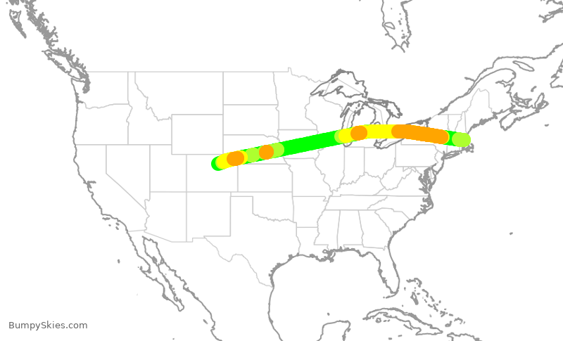 Turbulence forecast map for UAL2433, BOS to DEN