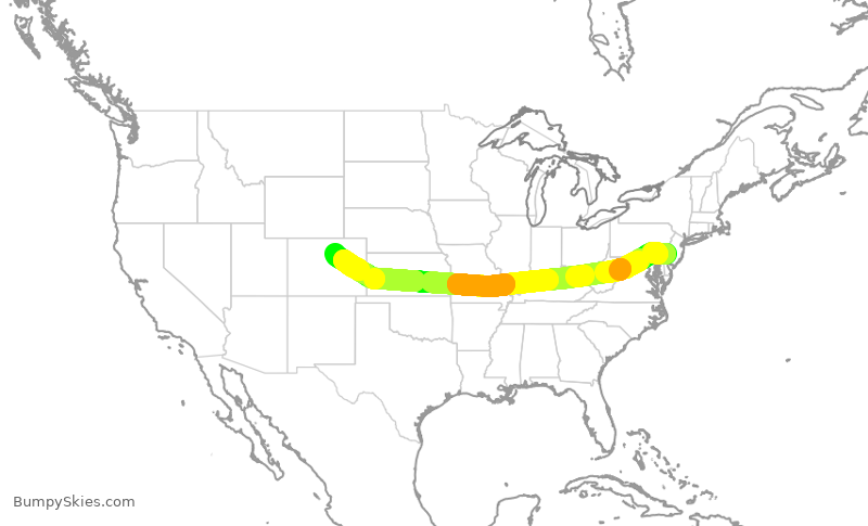 Turbulence forecast map for UAL2433, PHL to DEN
