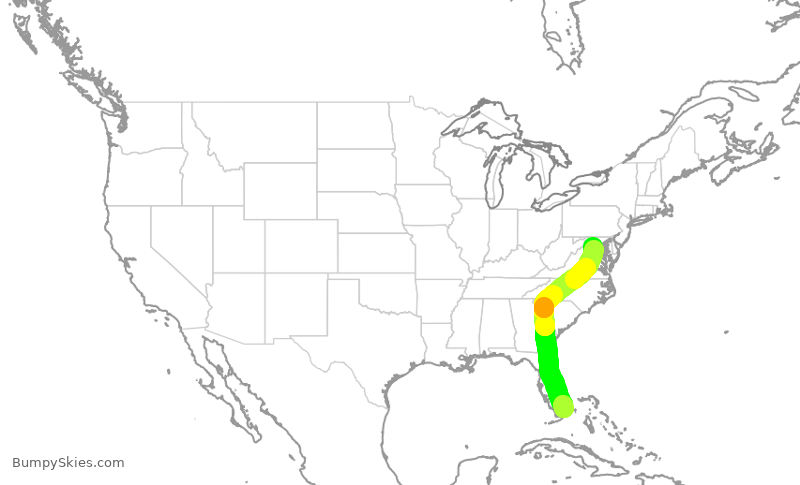Turbulence forecast map for UAL2435, MIA to IAD