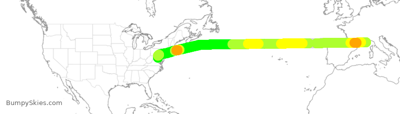 Turbulence forecast map for UAL243, NCE to IAD