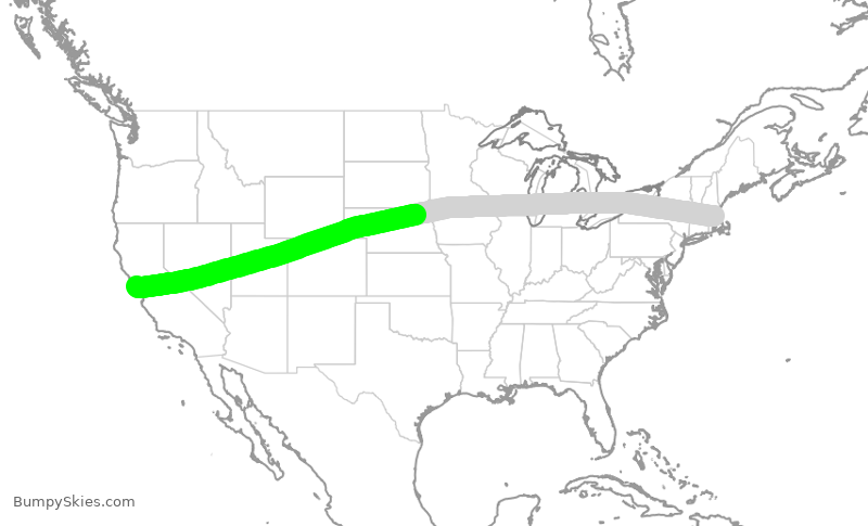 Turbulence forecast map for UAL2441, BOS to SFO