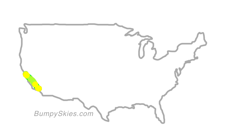 Map of continental US with illustrated flight path and turbulence forecast (described in text below)