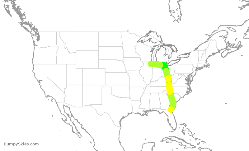 Turbulence forecast map for UAL2443, ORD to JAX