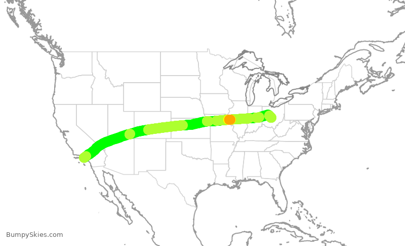 Turbulence forecast map for UAL2445, LAX to CMH
