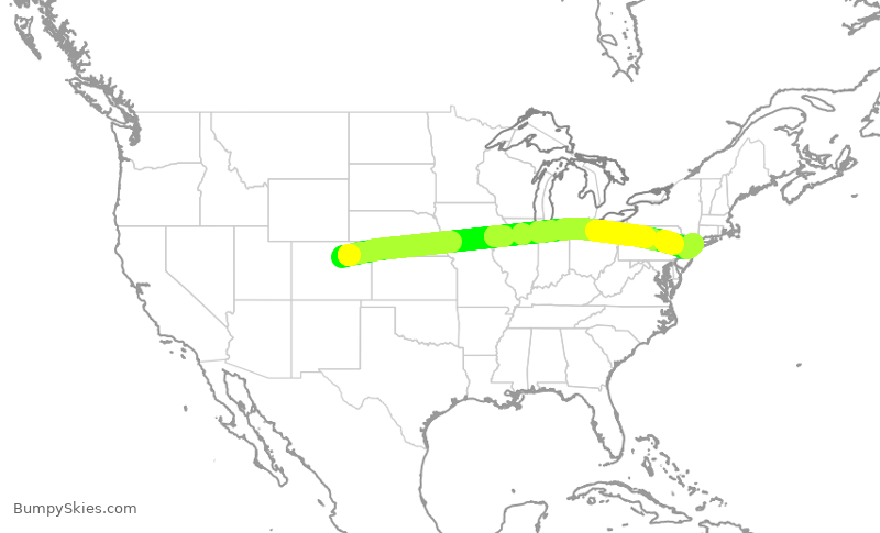 Turbulence forecast map for UAL2446, DEN to LGA