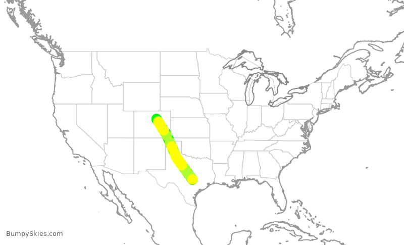 Turbulence forecast map for UAL2447, AUS to DEN