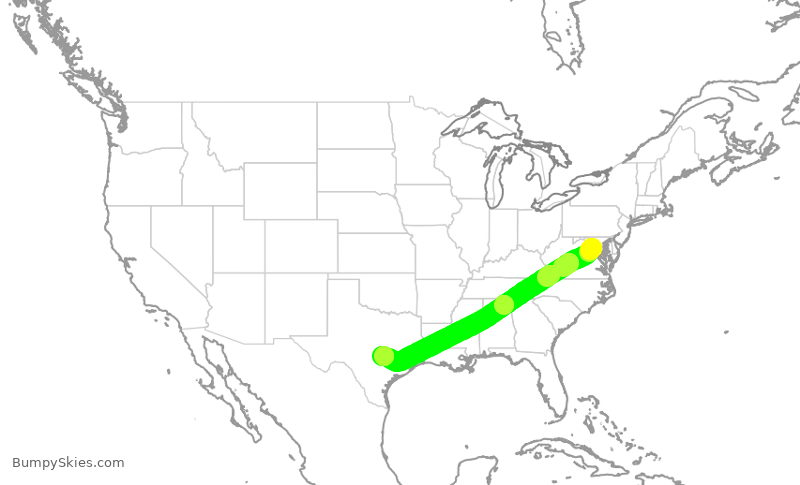 Turbulence forecast map for UAL2447, IAD to AUS