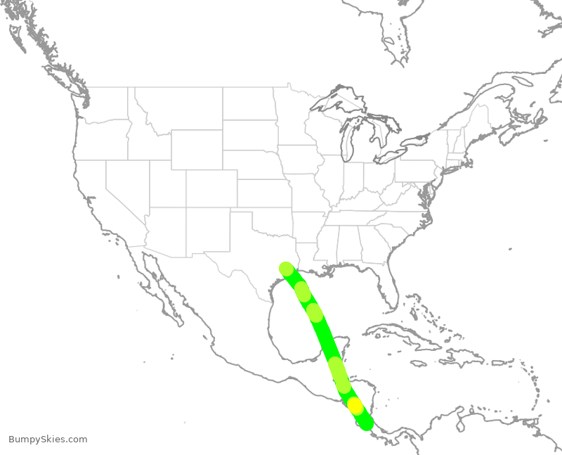 Turbulence forecast map for UAL2448, IAH to ROC