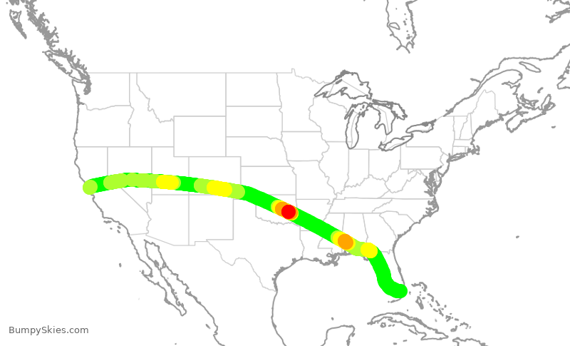 Turbulence forecast map for UAL2448, SFO to MIA