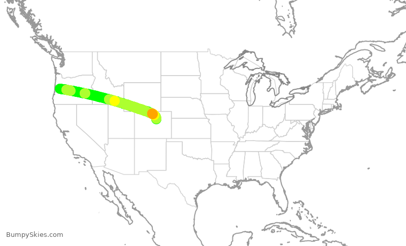 Turbulence forecast map for UAL244, EUG to DEN