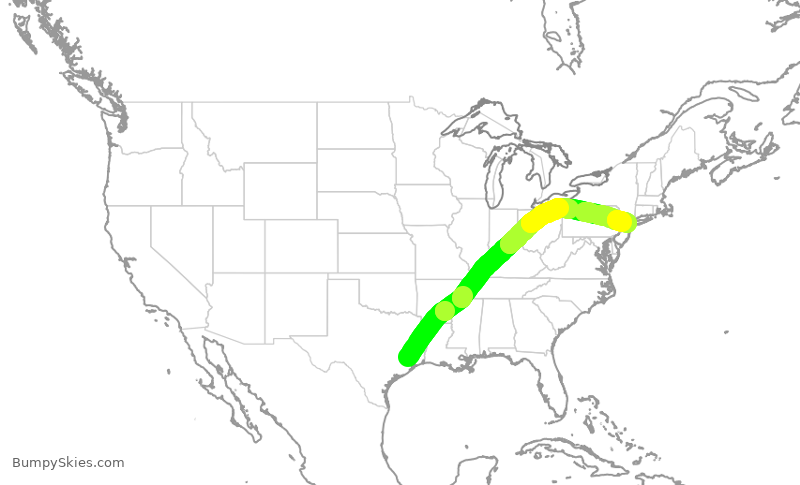Turbulence forecast map for UAL2450, IAH to EWR