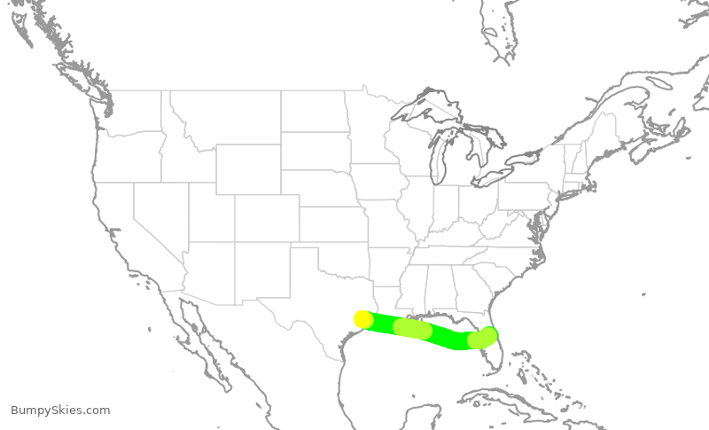 Turbulence forecast map for UAL2451, IAH to MCO