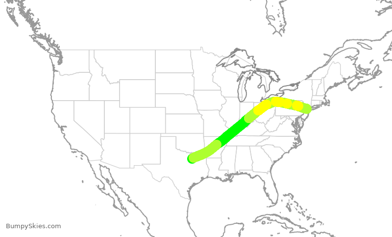 Turbulence forecast map for UAL2454, DFW to EWR