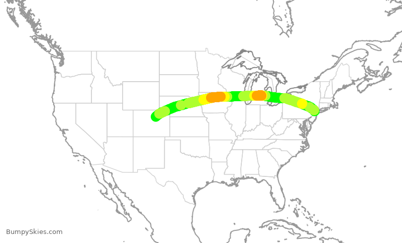Turbulence forecast map for UAL2455, EWR to DEN