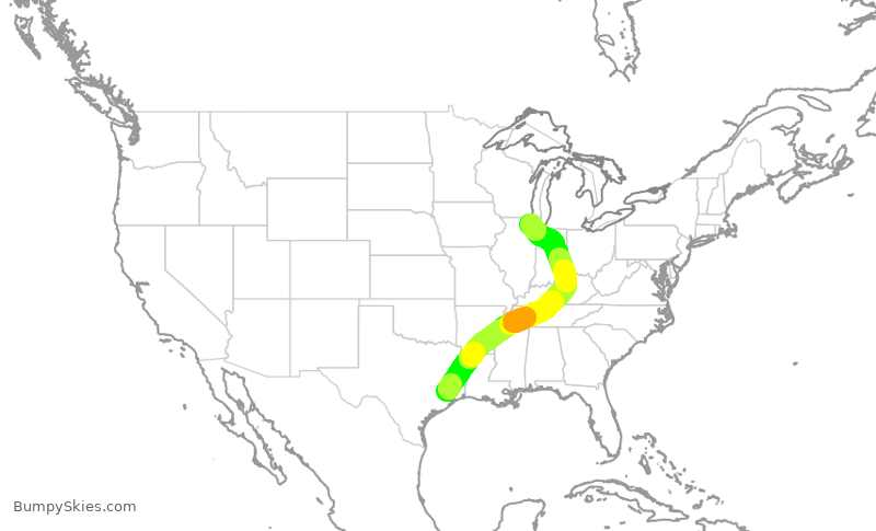 Turbulence forecast map for UAL2458, IAH to ORD