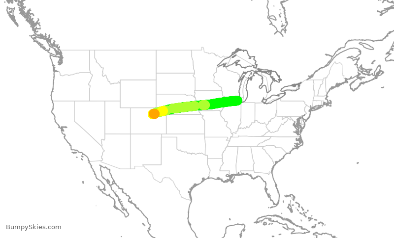 Turbulence forecast map for UAL2458, ORD to DEN