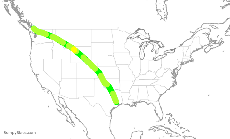 Turbulence forecast map for UAL245, IAH to YVR