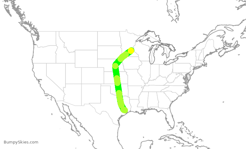 Turbulence forecast map for UAL2460, MSP to IAH