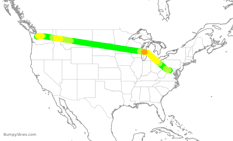 Turbulence forecast map for UAL2463, SEA to IAD