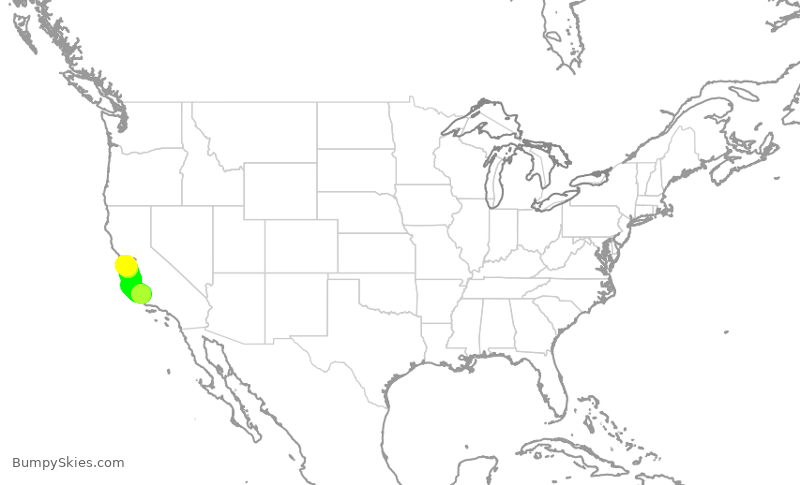 Turbulence forecast map for UAL2464, SBP to SFO