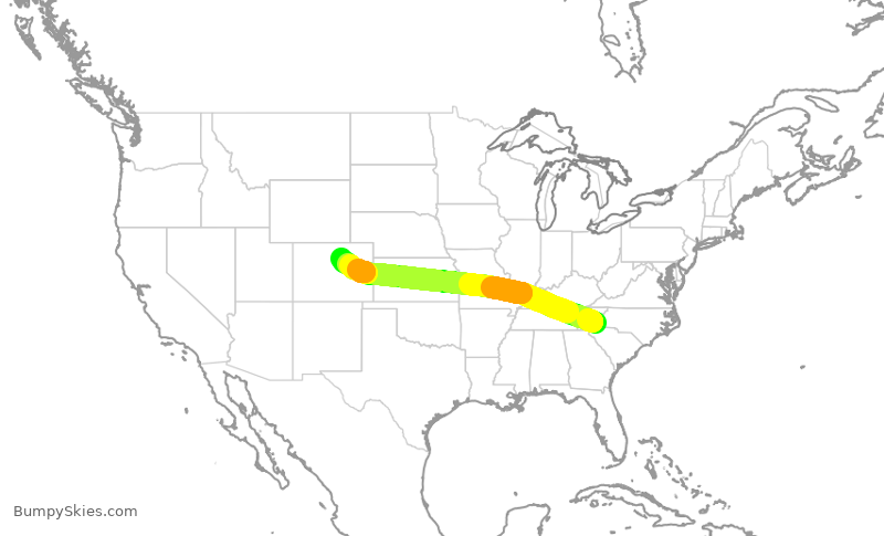 Turbulence forecast map for UAL2465, AVL to DEN