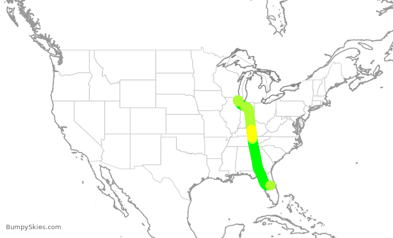 Turbulence forecast map for UAL2466, MCO to ORD