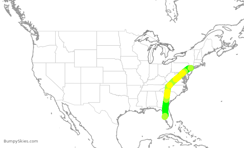 Turbulence forecast map for UAL2467, EWR to TPA