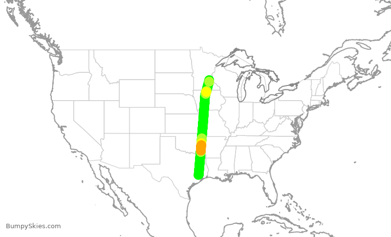 Turbulence forecast map for UAL2469, IAH to MSP