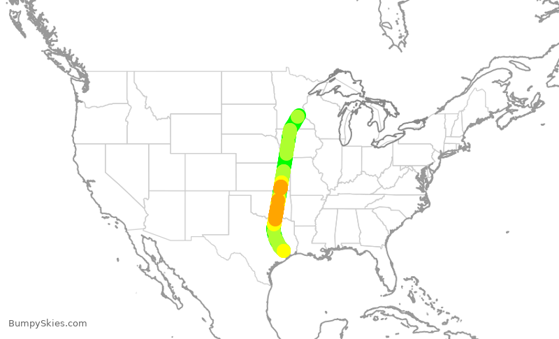 Turbulence forecast map for UAL2469, MSP to IAH