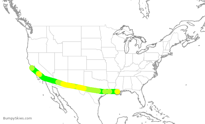 Turbulence forecast map for UAL246, SFO to MSY