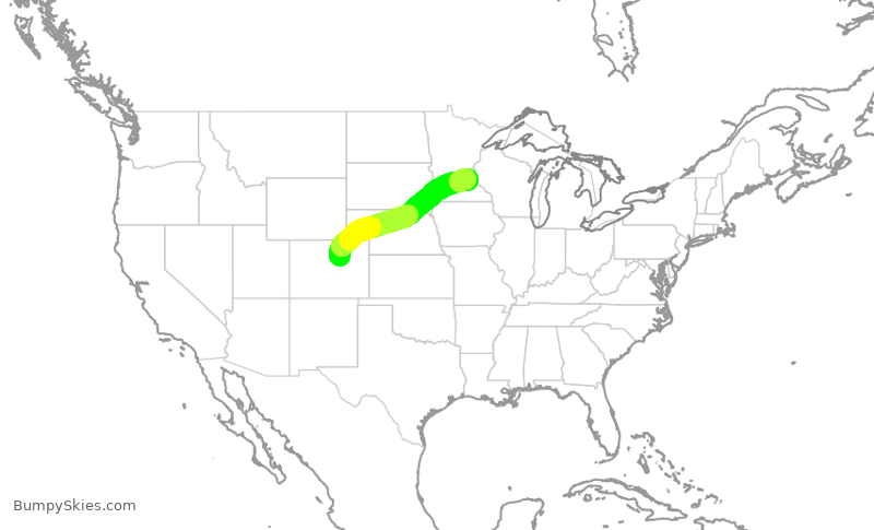 Turbulence forecast map for UAL2470, DEN to MSP