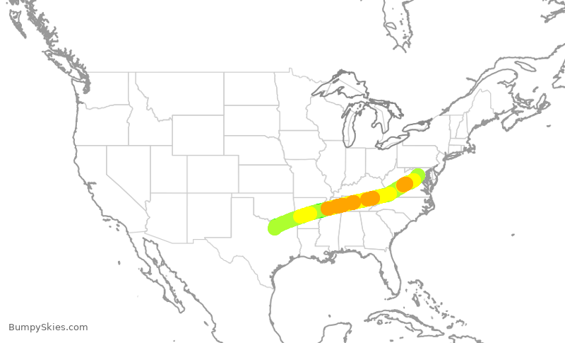 Turbulence forecast map for UAL2471, IAD to DFW