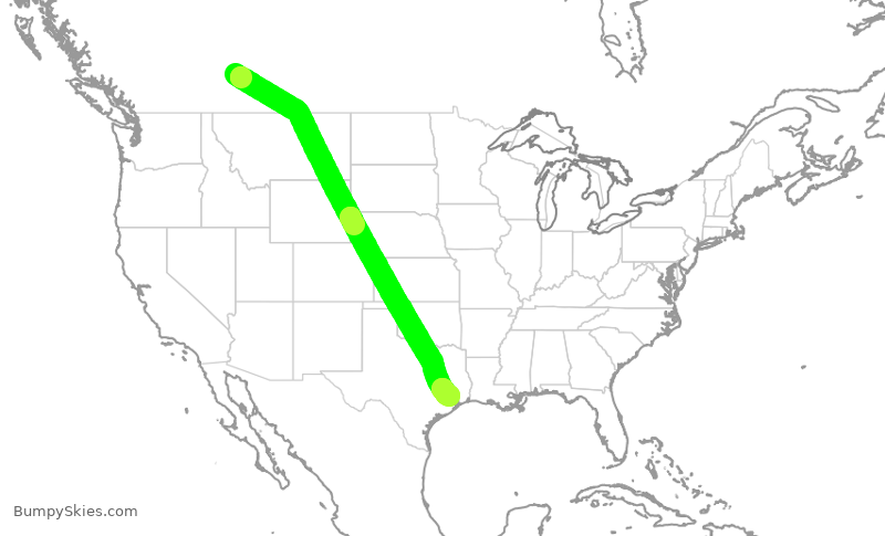 Turbulence forecast map for UAL2472, YYC to IAH
