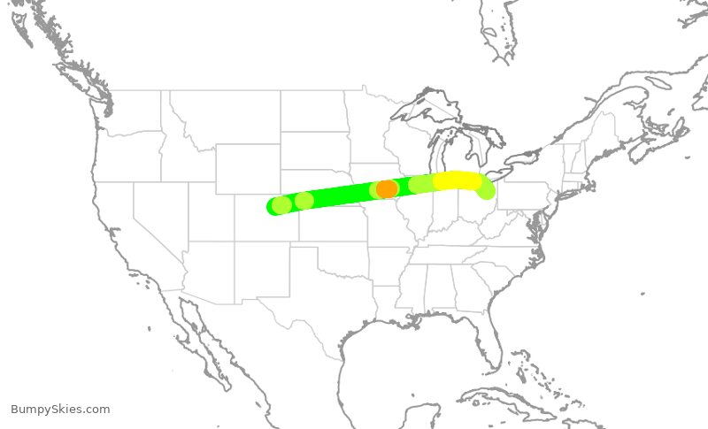 Turbulence forecast map for UAL2476, DEN to CLE