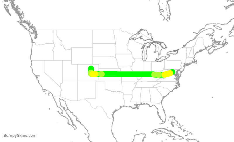 Turbulence forecast map for UAL2477, DEN to IAD